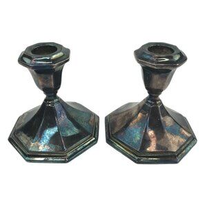 Vintage Lot of 2 Wallace Silver Plated Candlestick Holders 5010 Weighted 3.75" H
